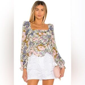 Astr Blue and Pink Asymmetrical Ruffled Blouse